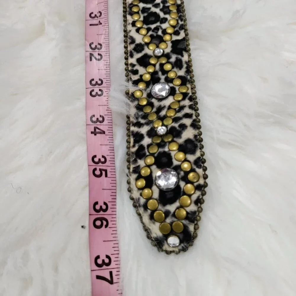 NWOT Calf Hair Embellished Rhinestone Studded Punk Y2K Rocker Waist Belt S / M - Picture 9 of 9